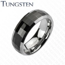 Tungstenring in Disko-Optik - schwarze Mitte, silberne Seiten
