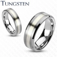 Tungstenring - mattes Grau mit silbernem Streifen