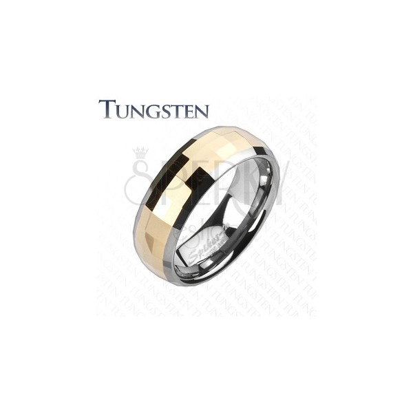 Tungstenring - Rechteckmuster in Goldoptik