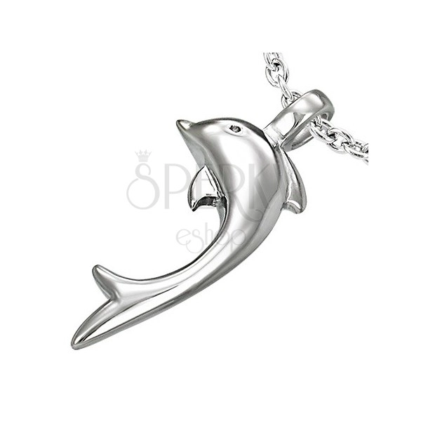 Kettenanhänger aus 316L Stahl in silberner Farbe, glänzender Delfin