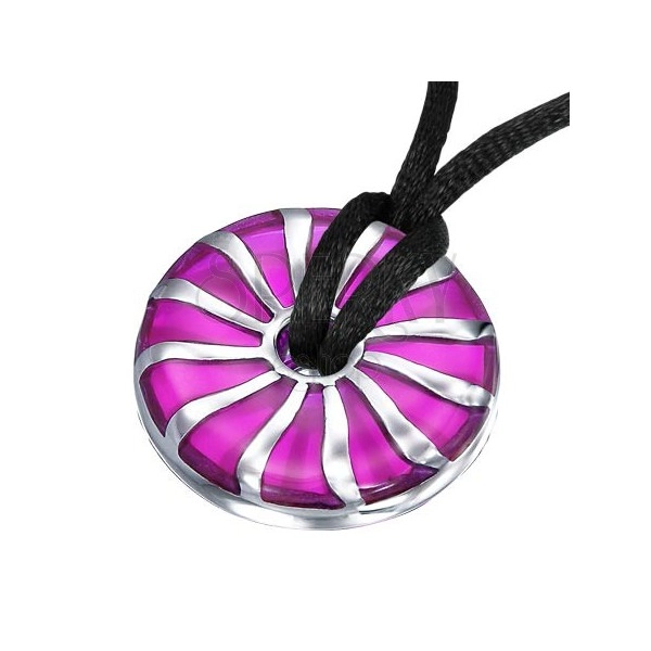 Runder violetter Anhänger aus Edelstahl mit Spiralmuster