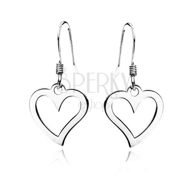 Silberne 925 hängende Ohrringe - strahlende Herzkonturen