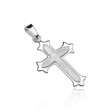 Silberkreuz 925 mit strukturierten Zipfeln, strahlenden Kanten und körniger Mitte