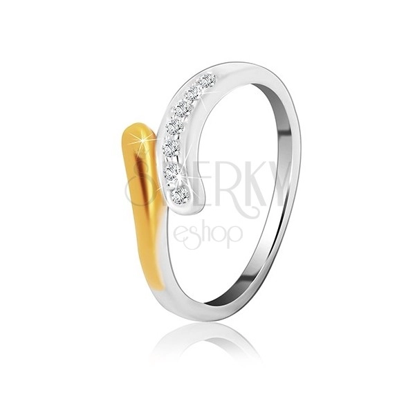 Silberner 925 Ring - runde Linie mit Zirkonen und goldener Färbung