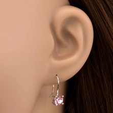 Ohrringe aus Silber 925 - runder rosafarbener Zirkon auf einem Häckchen, 6 mm