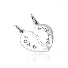 Silberanhänger 925 für zwei - Herz aus zwei Teilen mit Aufschrift Love Always