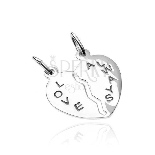 Silberanhänger 925 für zwei - Herz aus zwei Teilen mit Aufschrift Love Always