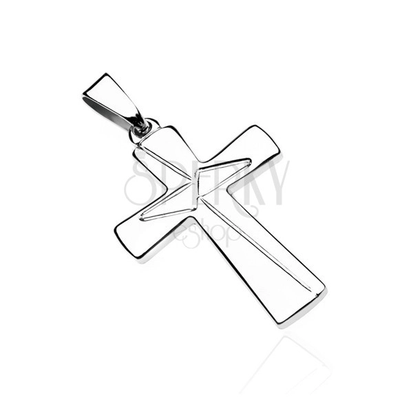 Silberner 925 Anhänger - lateinisches Kreuz mit Dreieckgravierung