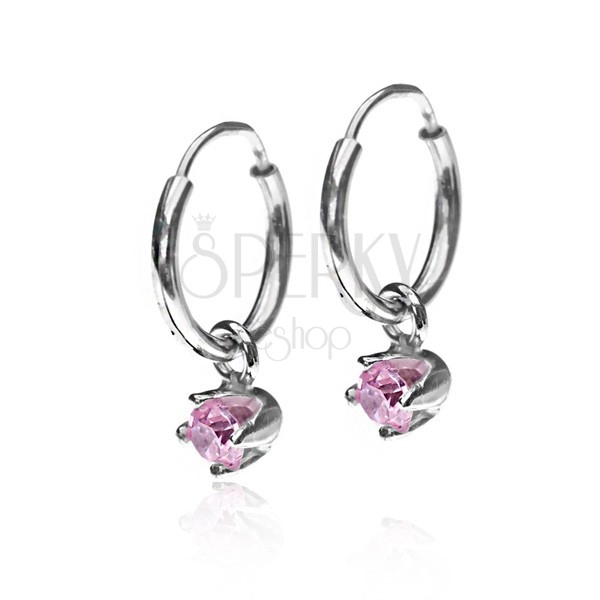 Ohrringe aus 925 Silber - kleine Kreise, rosa Zirkonia in becherförmiger Fassung