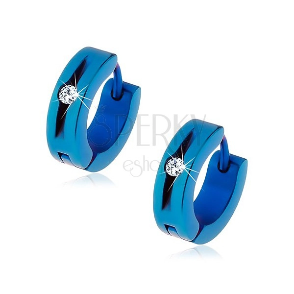 Blaue Ohrringe aus 316L Stahl, klarer Zirkonia in senkrechtem Einschnitt