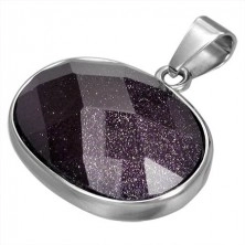 Ovaler Edelstahlanhänger besetzt mit violettem Halbedelstein