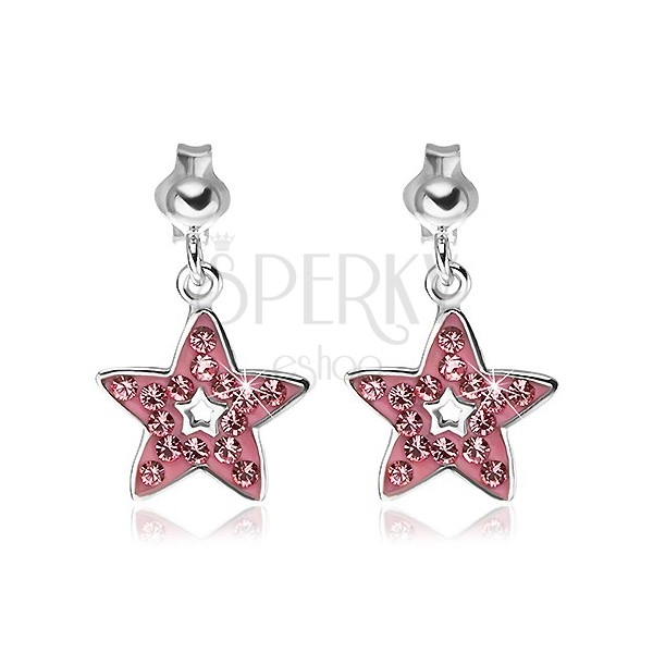 Ohrhänger aus 925 Silber - Stern in Pink mit Zirkonia
