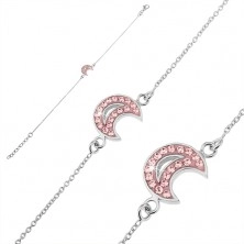 Handkette aus Silber 925 - Mond mit rosafarbenen Zirkonen