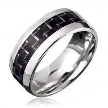 Ring aus Stahl - schwarzer Karbon Streifen