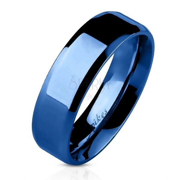 Ring aus Stahl - blauer flacher Trauring, 6 mm