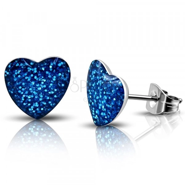Stahlohrstecker - blaue strahlende Herzen