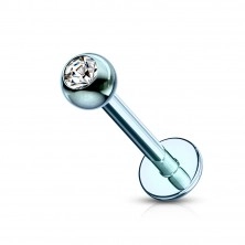 Edelstahl Labret-Piercing - Kugel mit Zirkon, Titan eloxierte Oberfläche
