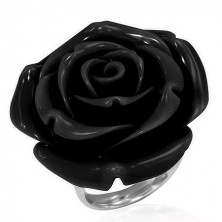 Ring aus Edelstahl - erblühte schwarze Rose aus Kunstharz