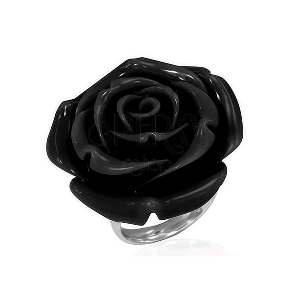 Ring aus Edelstahl - erblühte schwarze Rose aus Kunstharz